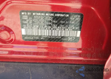 2017 Mitsubishi Outlander Sport 2.0 Es/2.0 Le из США, поврежденный, VIN JA4AP3AU3HZ016259